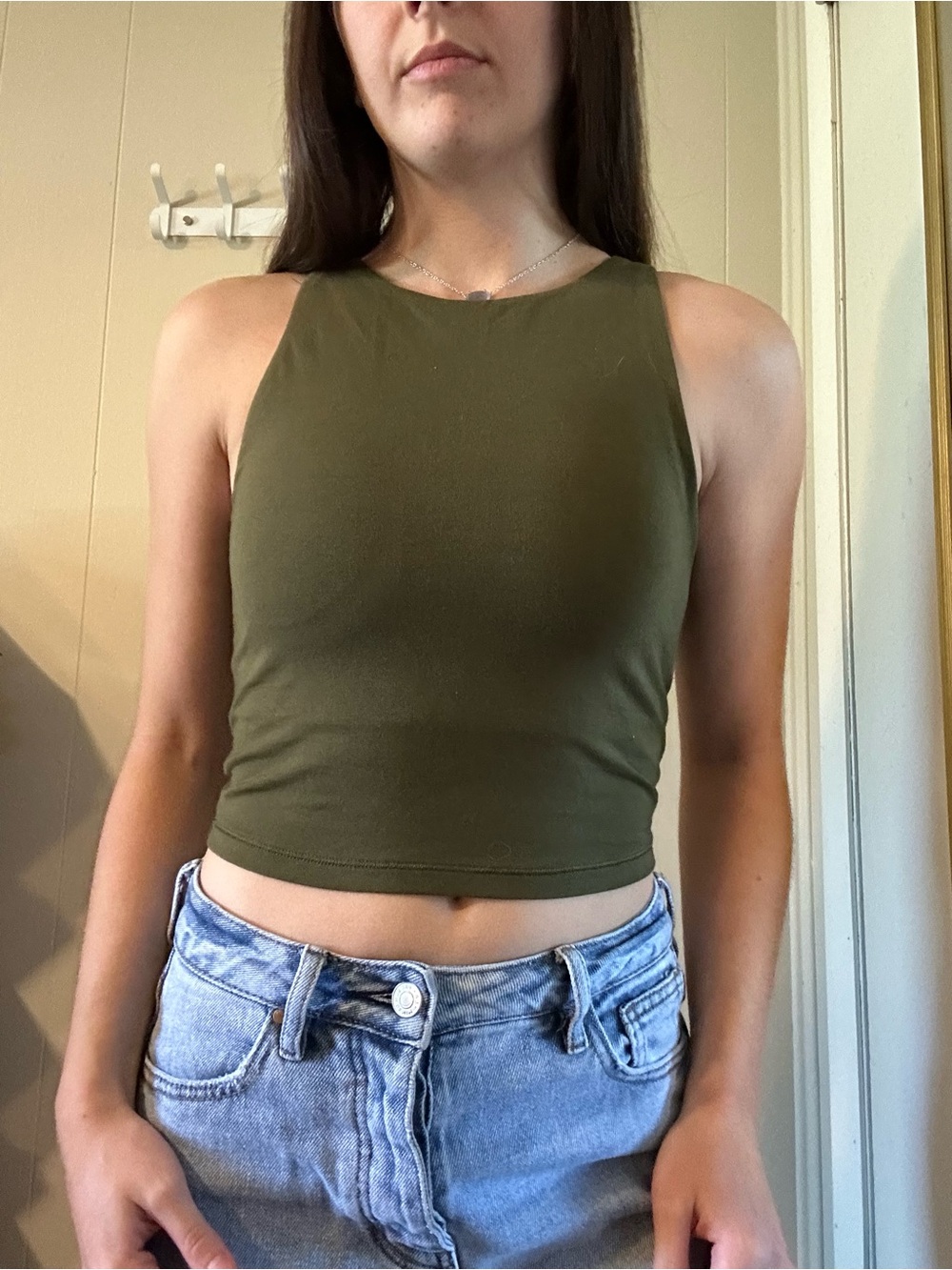 Old Navy Olive Green Cropped High Neck Tank